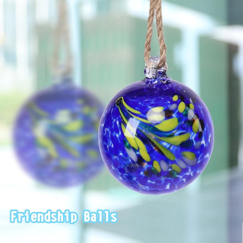 VCUTEKA Hanging Garden Gazing Ball, Hand-Blown Glass Witch Ball for Outdoor Garden Décor, 6" Blue Swirl - Image 2